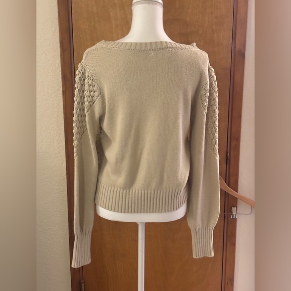 Lucky Brand Women's Ivory/Tan Knit Cotton Blend Sweater - Picture 3 of 9